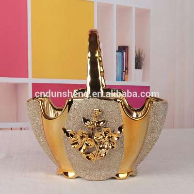 Wholesale muslim decor basket , ceramic fruit basket, golden flower basket vase