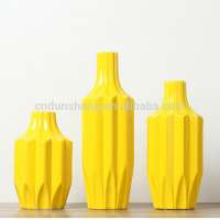 wholesale 3-pieces Contracted ceramic geometric design vase yellow