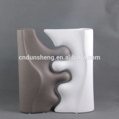 wholesale ceramic puzzle vase for home decor ,white/brown matte finish