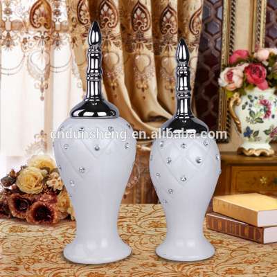 wholesale white modern ceramic home decor jar studded with diamond