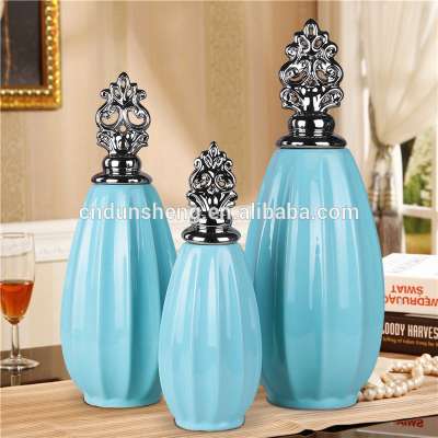 wholesale modern blue ceramic wedding decoraion jar, set of 3