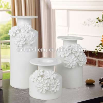 European Modern Home Decorative White Glaze Flower Ceramic Vase, Set of 3