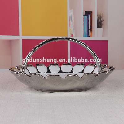 Chinese deep ceramic basket shaped plate decor with apple