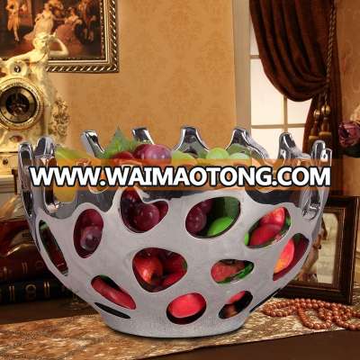 wholesale wedding centerpiece silver deep ceramic grid fruit bowl